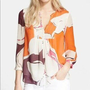 DVF 100% Silk Patterned Peasant Blouse